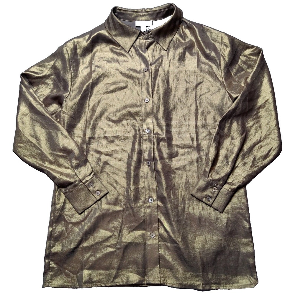 CURRENT‎ AIR GOLD FOIL STRIPED Women Size XS Long Sleeve Button-Up Shirt NEW